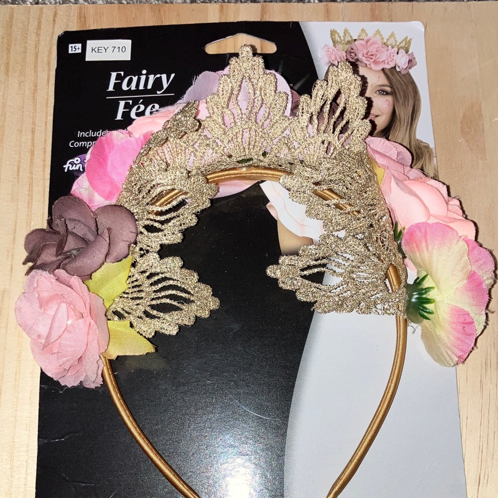 Gold Lace Floral Headband with Pink and Brown Accents Renaissance New